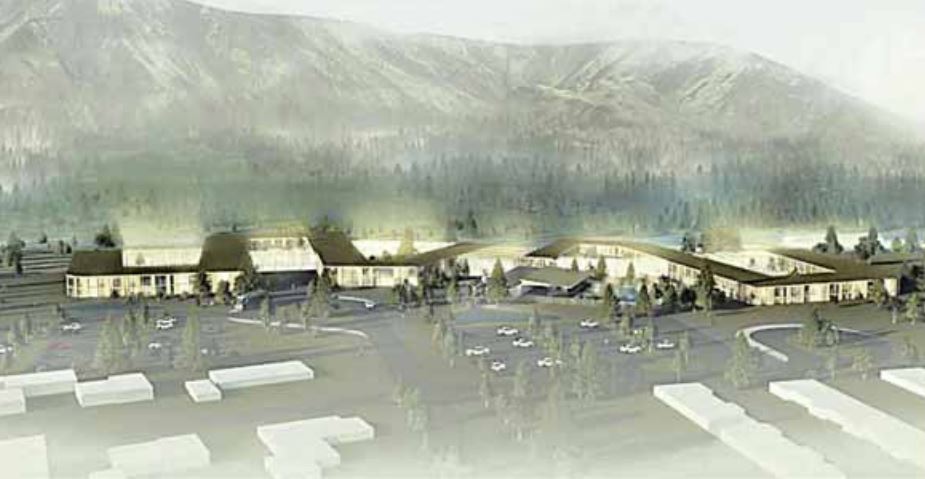 Samkvæmt tölvumynd gæti heildarsvipur bygginga Heilsustofnunar NLFÍ orðið svona í framtíðinni, þegar búið verður að reisa meðferðarhús, en áform eru um að framkvæmdir við byggingu þess hefjist á næsta ári.  Tölvumynd/Arkþing Nordic